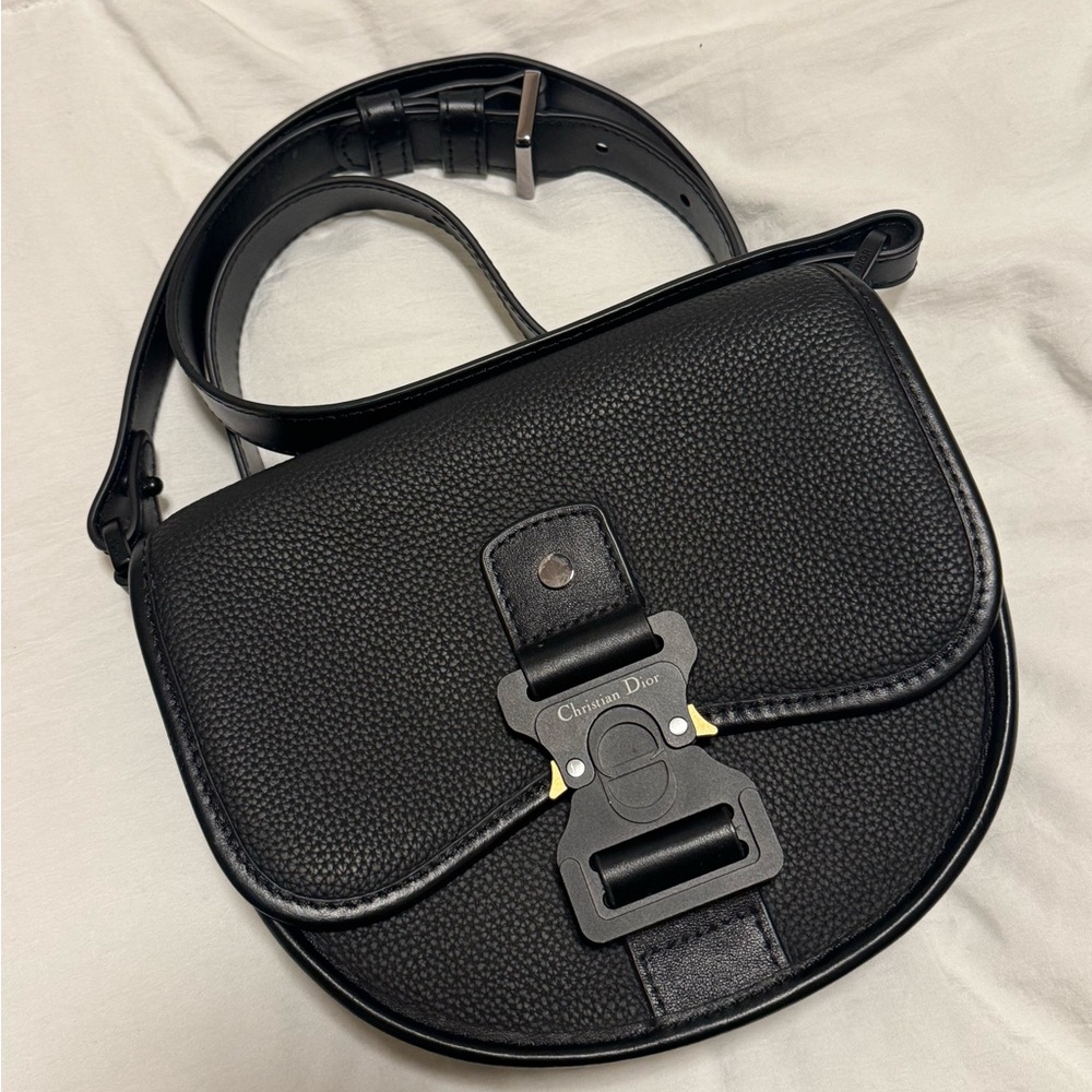 Dior Black Textured Leather Crossbody Saddle Bag